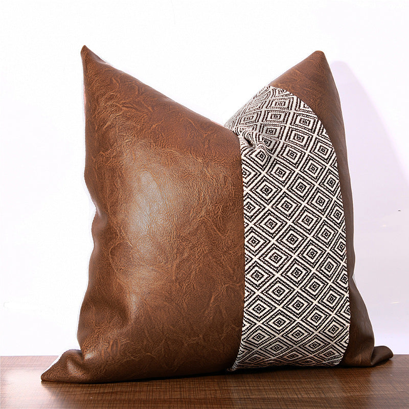 HKM-343827 American Style PU and Cotton Sofa Cushion Pillowcase - 45x45cm