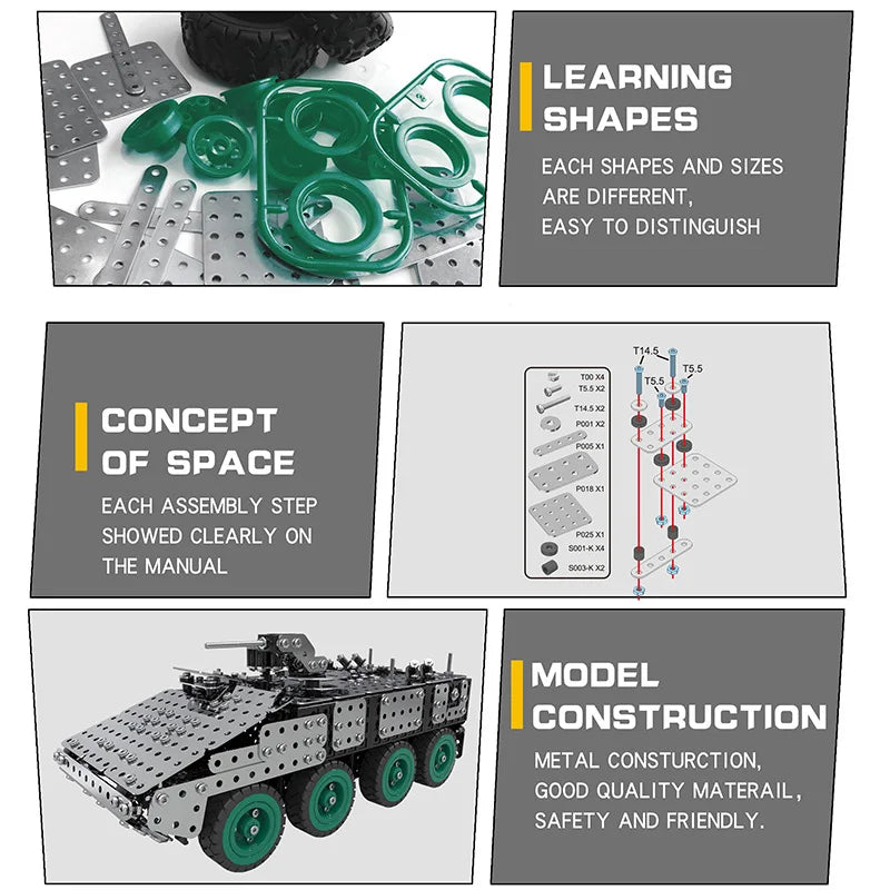 HKM-344019 Metal Military Armored Car Model Kit - 797 PCS Stainless Steel 3D Construction Puzzle Toy for Ages 8 and Up