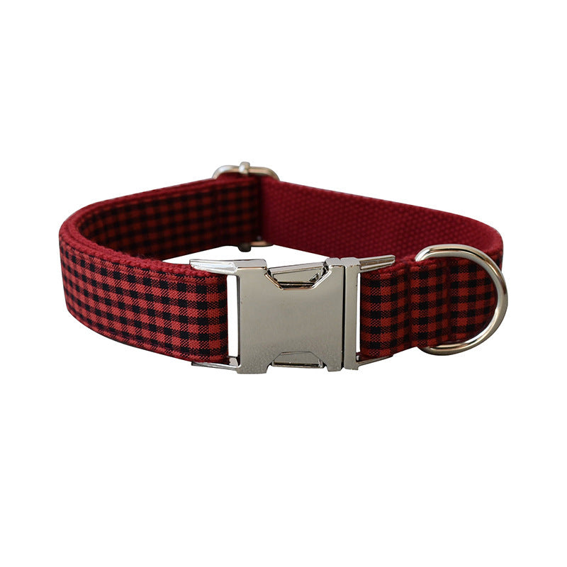 HKM-344147 Red and Black Plaid Cotton and Polyester Collars and Leashes Set
