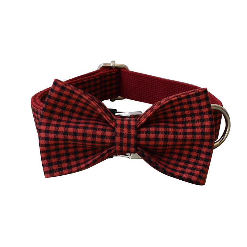 HKM-344147 Red and Black Plaid Cotton and Polyester Collars and Leashes Set