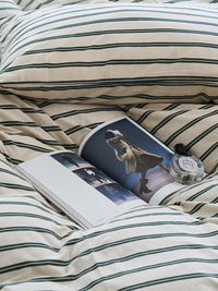 HKM-344211 Double Bed Fitted Sheet Set with Stripe Design in Cotton - Includes Fitted Sheet, Quilt Cover, and Pillowcases