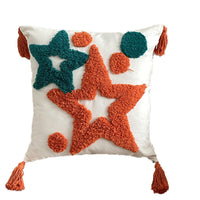 HKM-344403 Bohemian Tufted Pentagram Pillow - Cotton, Multiple Geometric Designs