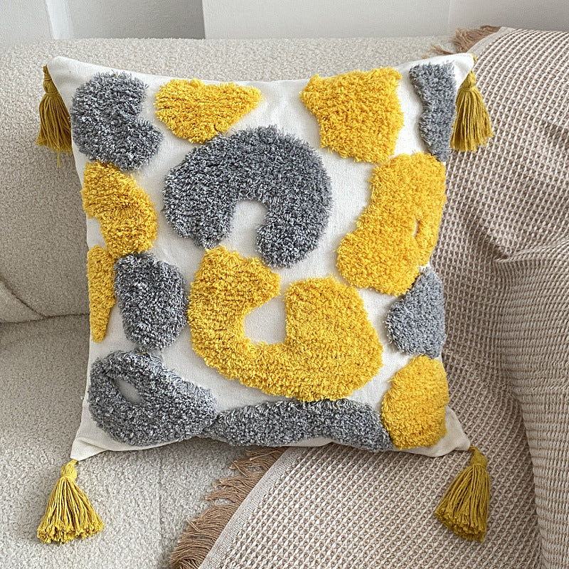 HKM-344403 Bohemian Tufted Pentagram Pillow - Cotton, Multiple Geometric Designs