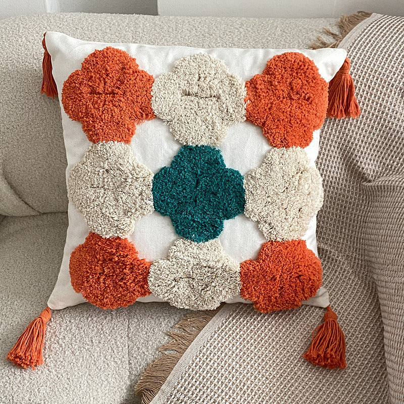 HKM-344403 Bohemian Tufted Pentagram Pillow - Cotton, Multiple Geometric Designs
