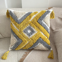 HKM-344403 Bohemian Tufted Pentagram Pillow - Cotton, Multiple Geometric Designs