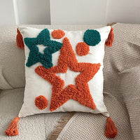 HKM-344403 Bohemian Tufted Pentagram Pillow - Cotton, Multiple Geometric Designs