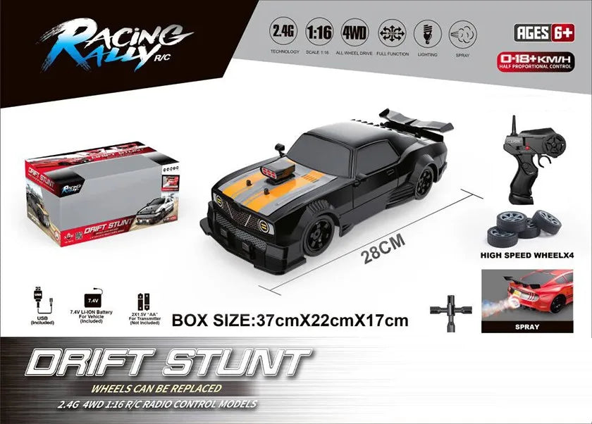 HKM-344403 Electric 1/16 Scale Remote Control Drift Car - 18KM/H Speed, 2.4GHz, Indoor/Outdoor for Ages 5+