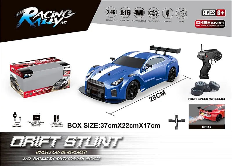 HKM-344403 Electric 1/16 Scale Remote Control Drift Car - 18KM/H Speed, 2.4GHz, Indoor/Outdoor for Ages 5+