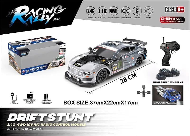 HKM-344403 Electric 1/16 Scale Remote Control Drift Car - 18KM/H Speed, 2.4GHz, Indoor/Outdoor for Ages 5+