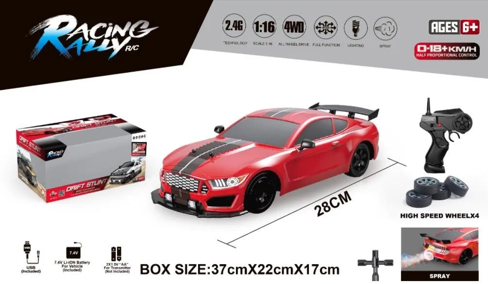 HKM-344403 Electric 1/16 Scale Remote Control Drift Car - 18KM/H Speed, 2.4GHz, Indoor/Outdoor for Ages 5+