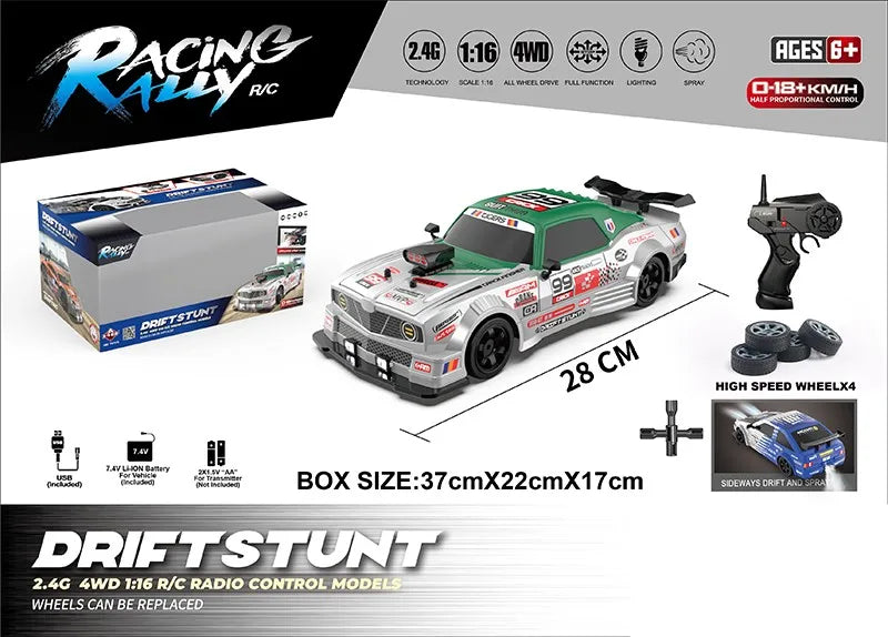 HKM-344403 Electric 1/16 Scale Remote Control Drift Car - 18KM/H Speed, 2.4GHz, Indoor/Outdoor for Ages 5+