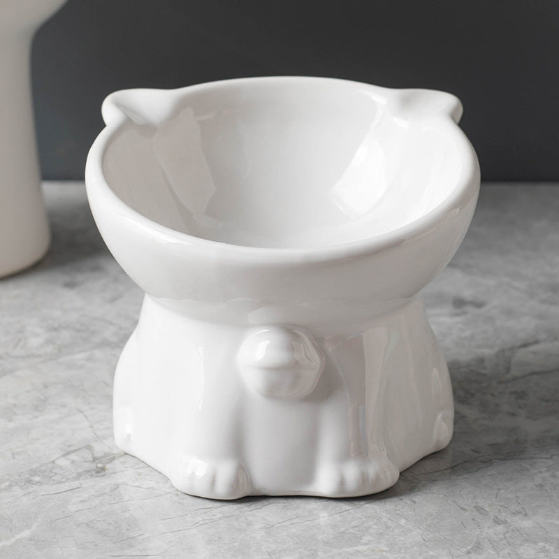 HKM-344467 Ceramic High Foot Cat Bowl for Stylish Pet Dining - Available in Multiple Colors
