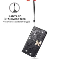 HKM-344531 Diamond-Encrusted Butterfly Embossed Leather Phone Case for Samsung - Shockproof & Magnetic Closure