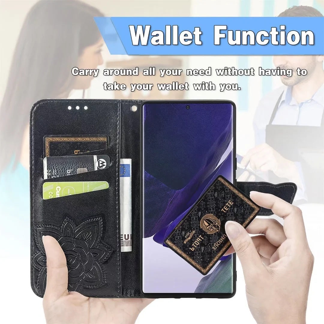 HKM-344531 Diamond-Encrusted Butterfly Embossed Leather Phone Case for Samsung - Shockproof & Magnetic Closure