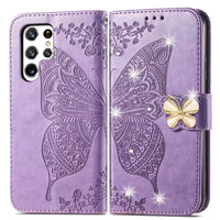 HKM-344531 Diamond-Encrusted Butterfly Embossed Leather Phone Case for Samsung - Shockproof & Magnetic Closure
