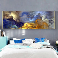 HKM-344531 Frameless Blue Wave Scroll HD Inkjet Canvas Painting for Modern Decor