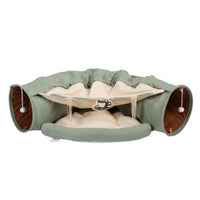 HKM-344595 Collapsible Cat Tunnel Bed with Cushioned Mat and Teasing Balls for Indoor Use