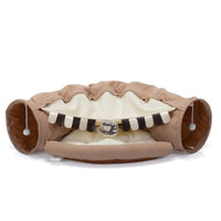 HKM-344595 Collapsible Cat Tunnel Bed with Cushioned Mat and Teasing Balls for Indoor Use