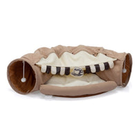 HKM-344595 Collapsible Cat Tunnel Bed with Cushioned Mat and Teasing Balls for Indoor Use