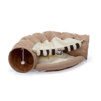HKM-344595 Collapsible Cat Tunnel Bed with Cushioned Mat and Teasing Balls for Indoor Use