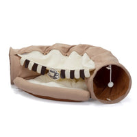 HKM-344595 Collapsible Cat Tunnel Bed with Cushioned Mat and Teasing Balls for Indoor Use