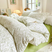 HKM-344595 Cotton Floral Bedding Set - 4-Piece Collection with Duvet Cover, Bed Sheet, and Pillowcases