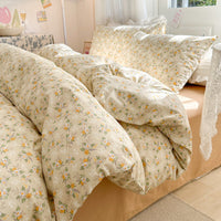 HKM-344595 Cotton Floral Bedding Set - 4-Piece Collection with Duvet Cover, Bed Sheet, and Pillowcases
