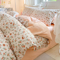 HKM-344595 Cotton Floral Bedding Set - 4-Piece Collection with Duvet Cover, Bed Sheet, and Pillowcases