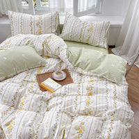 HKM-344595 Cotton Floral Bedding Set - 4-Piece Collection with Duvet Cover, Bed Sheet, and Pillowcases