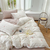 HKM-344595 Cotton Floral Bedding Set - 4-Piece Collection with Duvet Cover, Bed Sheet, and Pillowcases