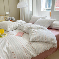 HKM-344595 Cotton Floral Bedding Set - 4-Piece Collection with Duvet Cover, Bed Sheet, and Pillowcases
