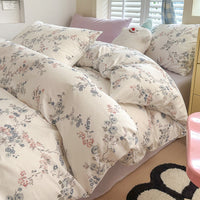 HKM-344595 Cotton Floral Bedding Set - 4-Piece Collection with Duvet Cover, Bed Sheet, and Pillowcases