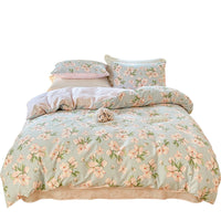 HKM-344595 Cotton Floral Bedding Set - 4-Piece Collection with Duvet Cover, Bed Sheet, and Pillowcases