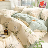 HKM-344595 Cotton Floral Bedding Set - 4-Piece Collection with Duvet Cover, Bed Sheet, and Pillowcases