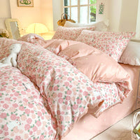 HKM-344595 Cotton Floral Bedding Set - 4-Piece Collection with Duvet Cover, Bed Sheet, and Pillowcases