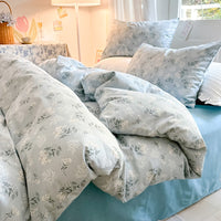 HKM-344595 Cotton Floral Bedding Set - 4-Piece Collection with Duvet Cover, Bed Sheet, and Pillowcases