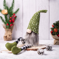 HKM-344723 Knitted Wool Doll with Long Legs for Christmas Decoration - Khaki, Green, and White