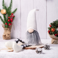 HKM-344723 Knitted Wool Doll with Long Legs for Christmas Decoration - Khaki, Green, and White
