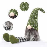 HKM-344723 Knitted Wool Doll with Long Legs for Christmas Decoration - Khaki, Green, and White
