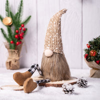 HKM-344723 Knitted Wool Doll with Long Legs for Christmas Decoration - Khaki, Green, and White