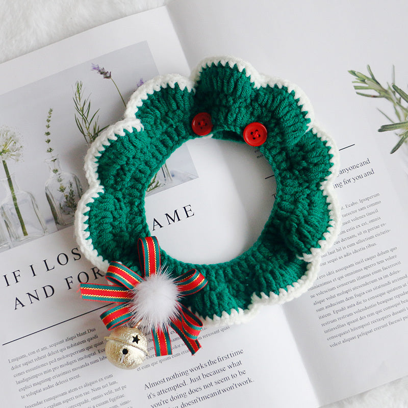 HKM-345107 Christmas-Themed Knitted Scarf with Decorative Bells and Ribbons