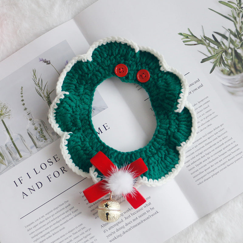 HKM-345107 Christmas-Themed Knitted Scarf with Decorative Bells and Ribbons
