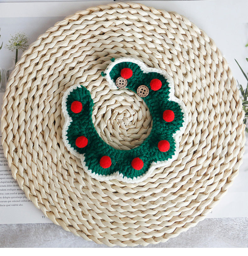 HKM-345107 Christmas-Themed Knitted Scarf with Decorative Bells and Ribbons