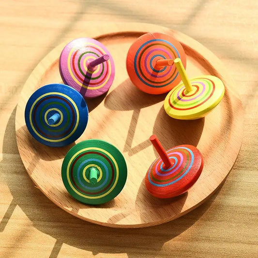 HKM-345171 Colorful Wooden Spinning Top Fidget Toy for Stress Relief - 3 Pack Set
