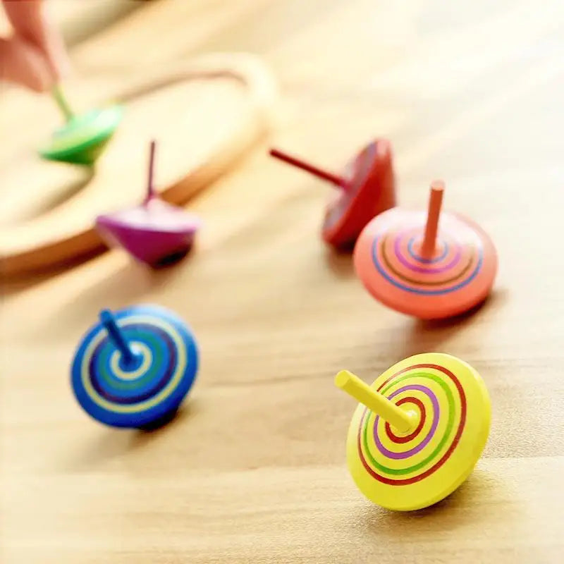HKM-345171 Colorful Wooden Spinning Top Fidget Toy for Stress Relief - 3 Pack Set