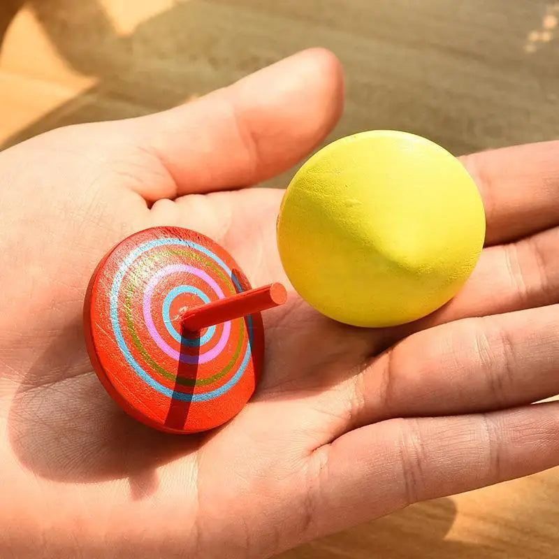 HKM-345171 Colorful Wooden Spinning Top Fidget Toy for Stress Relief - 3 Pack Set
