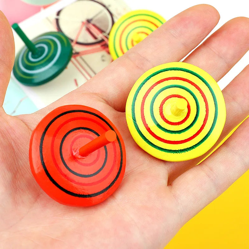 HKM-345171 Colorful Wooden Spinning Top Fidget Toy for Stress Relief - 3 Pack Set