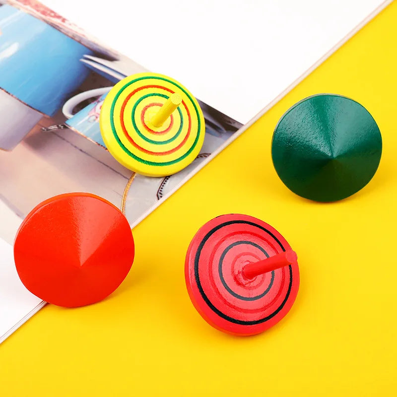 HKM-345171 Colorful Wooden Spinning Top Fidget Toy for Stress Relief - 3 Pack Set