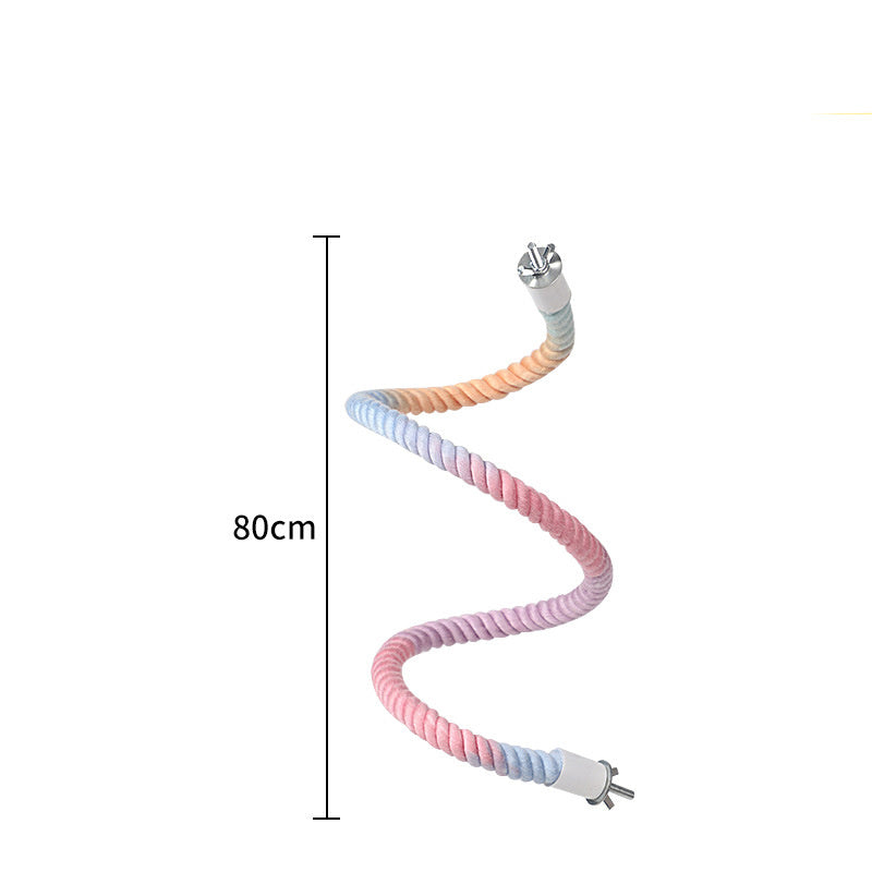 HKM-345363 Gradient Color Bird Rope Perch Stand for Cockatiels, Parakeets, and Sugar Gliders - Bendable Climbing Toy