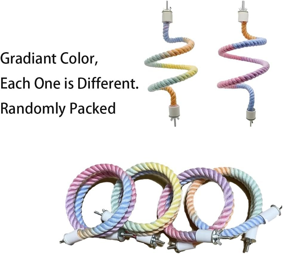 HKM-345363 Gradient Color Bird Rope Perch Stand for Cockatiels, Parakeets, and Sugar Gliders - Bendable Climbing Toy